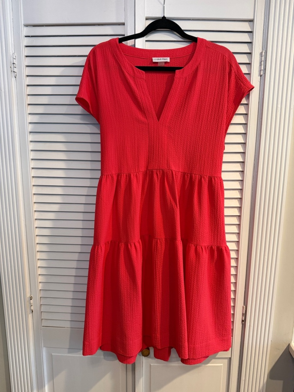 Calvin Klein Tiered V-Neck Midi Dress
